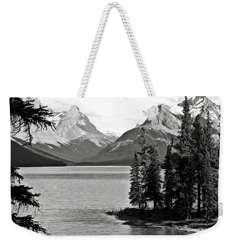 B&w Weekender Tote Bag featuring the photograph Maligne Lake by RicardMN Photography