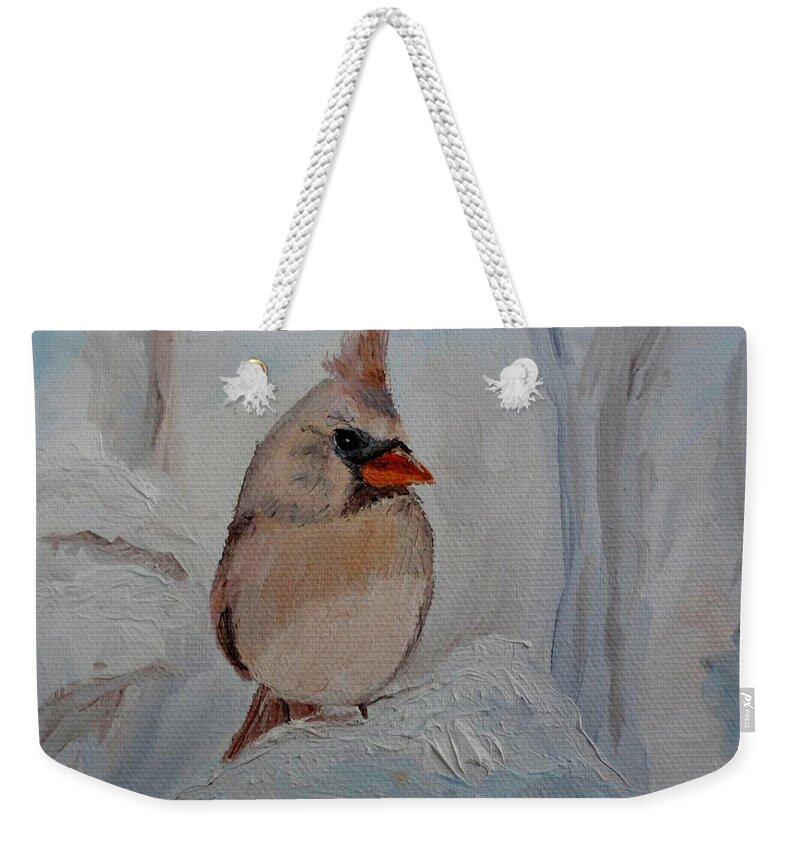 Cardinal Weekender Tote Bag featuring the painting Mama's On Her Way Home by Julie Brugh Riffey