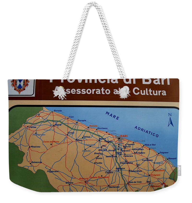 Italy Weekender Tote Bag featuring the photograph Map of Bari Italy by Caroline Stella