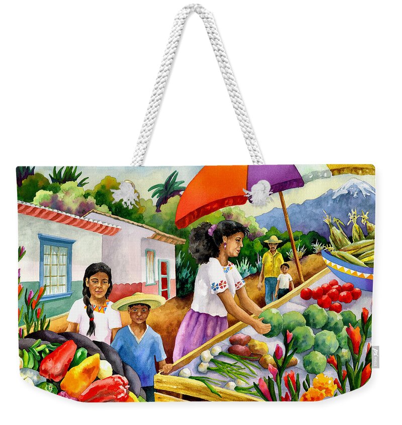 Marketplace Painting Weekender Tote Bag featuring the painting Mexican Marketplace by Anne Gifford