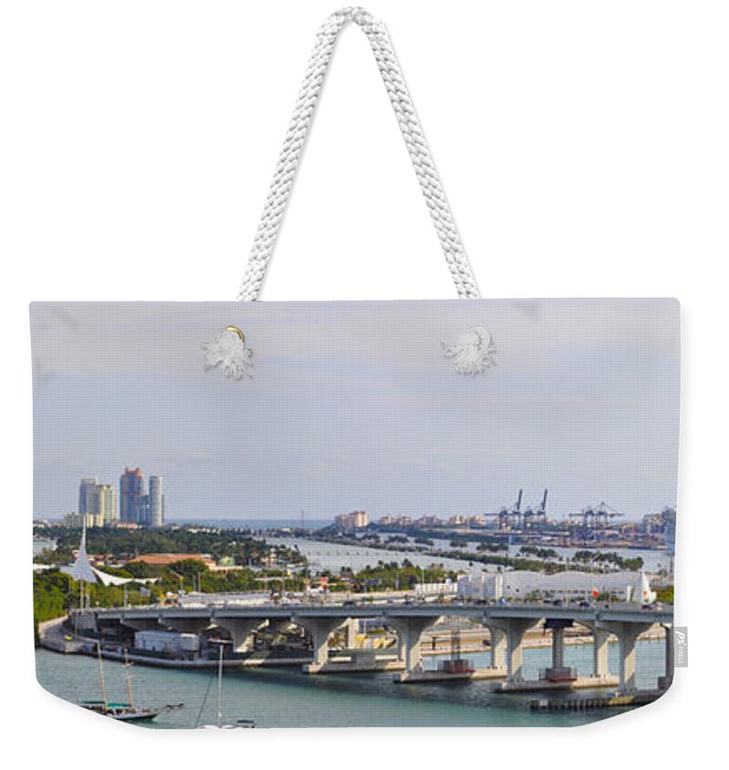 Miami Panorama Weekender Tote Bag featuring the photograph Miami port panorama by Dejan Jovanovic
