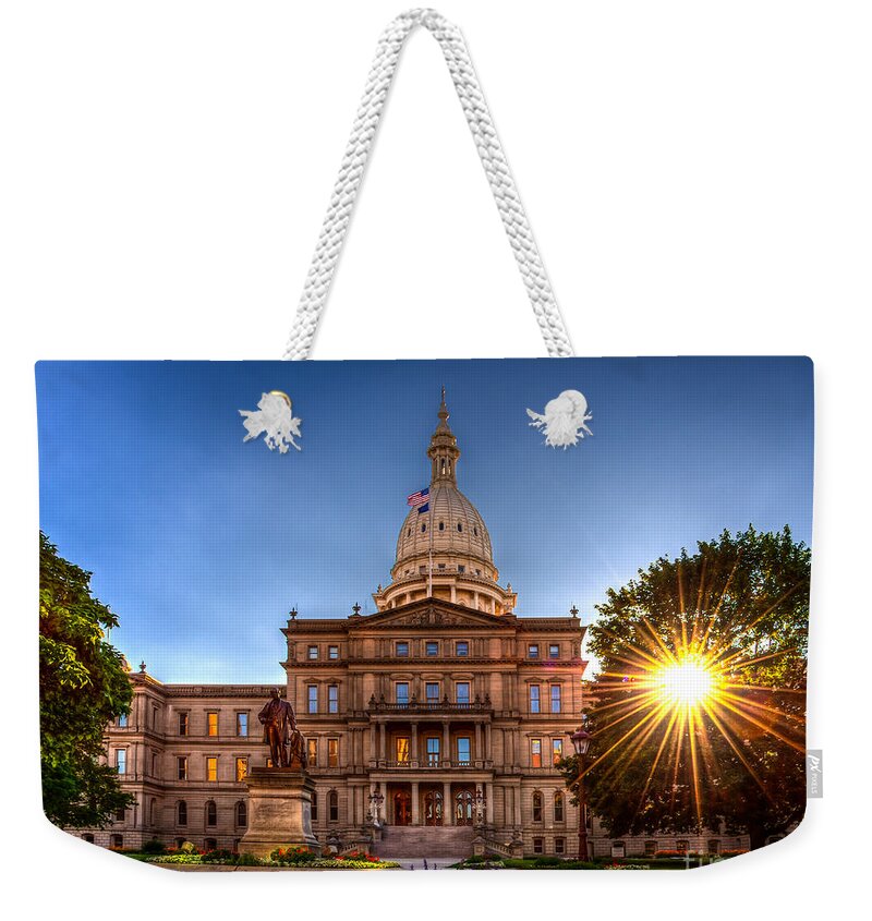 Capitol Weekender Tote Bag featuring the photograph Michigan Capitol - HDR-1 by Larry Carr