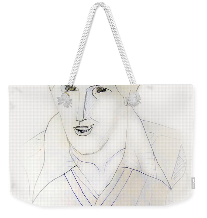 2d Weekender Tote Bag featuring the drawing Minimalism - Young Man by Brian Wallace