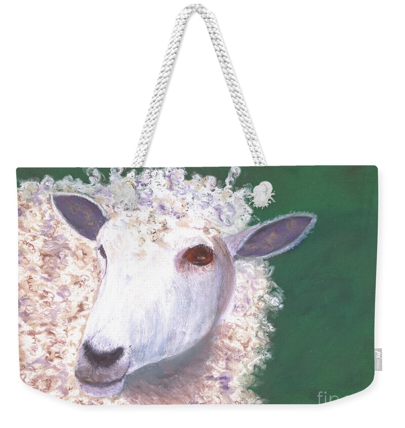 Sheep Weekender Tote Bag featuring the pastel Miss Dolly by Ginny Neece