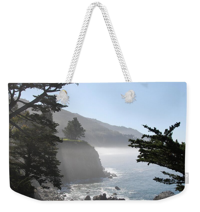 Big Sur Coast Weekender Tote Bag featuring the photograph Misty morning on the Big Sur coastline by Camilla Brattemark