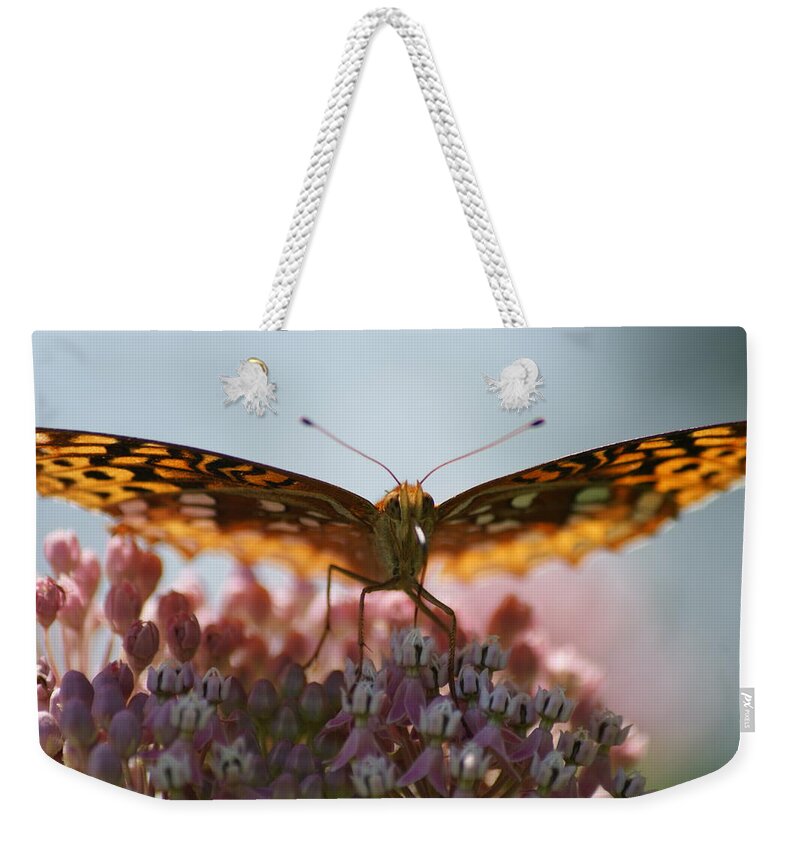 Milkweed Weekender Tote Bag featuring the photograph Monarch Butterfly by Heidi Poulin