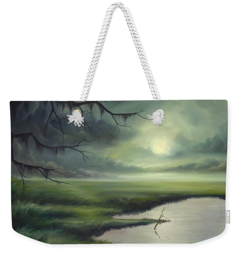 Nature Weekender Tote Bag featuring the painting Moon Over Wadmalaw Island by James Hill