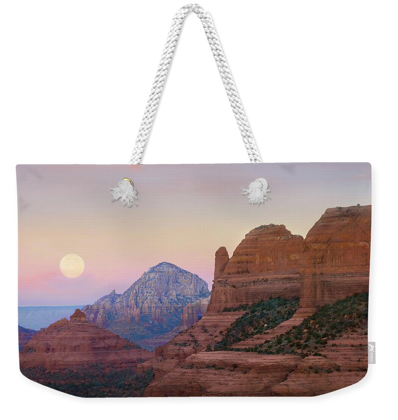 00175198 Weekender Tote Bag featuring the photograph Moon Setting As Seen From Shelby Hill by Tim Fitzharris
