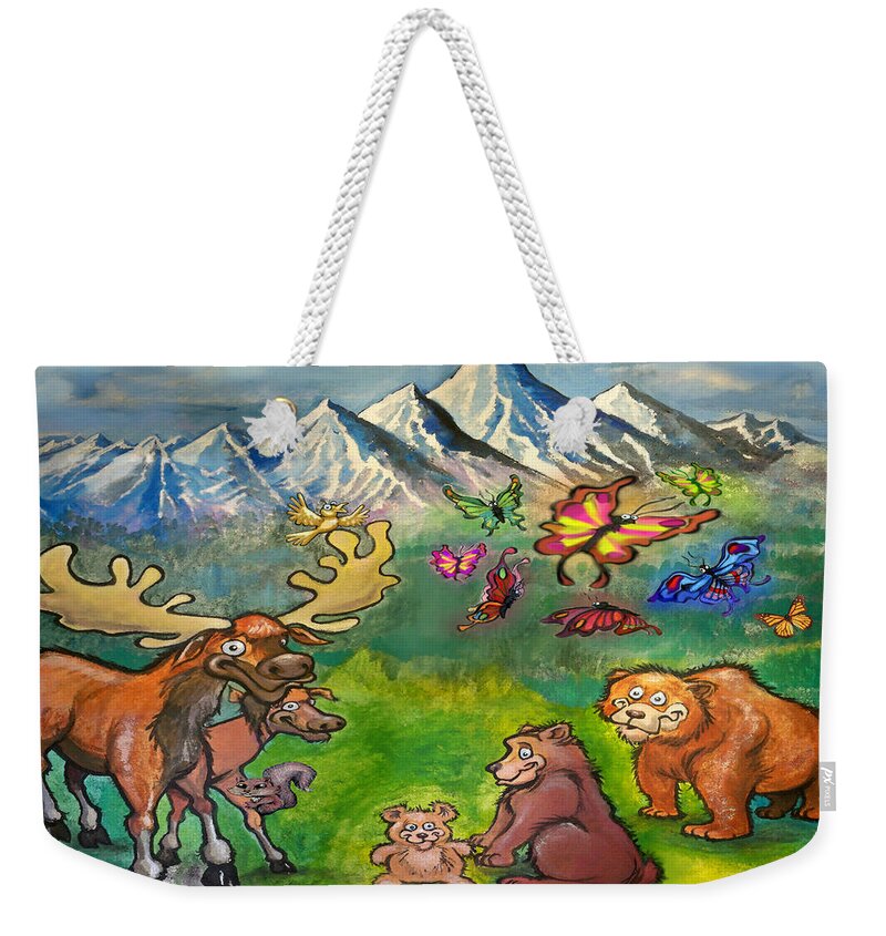 Moose Weekender Tote Bag featuring the painting Moose and Bears by Kevin Middleton