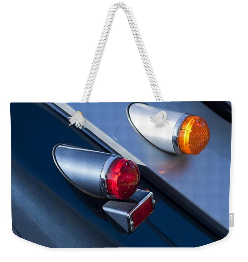 Morgan Plus 8 Weekender Tote Bag featuring the photograph Morgan Plus 8 Tail Lights by Jill Reger