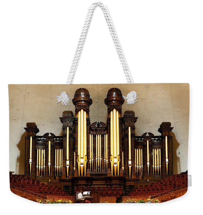 Mormon Weekender Tote Bag featuring the photograph Mormon Tabernacle Pipe Organ by Marilyn Hunt