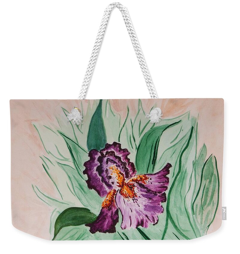 Iris Weekender Tote Bag featuring the painting Morning Iris by Cynthia Morgan