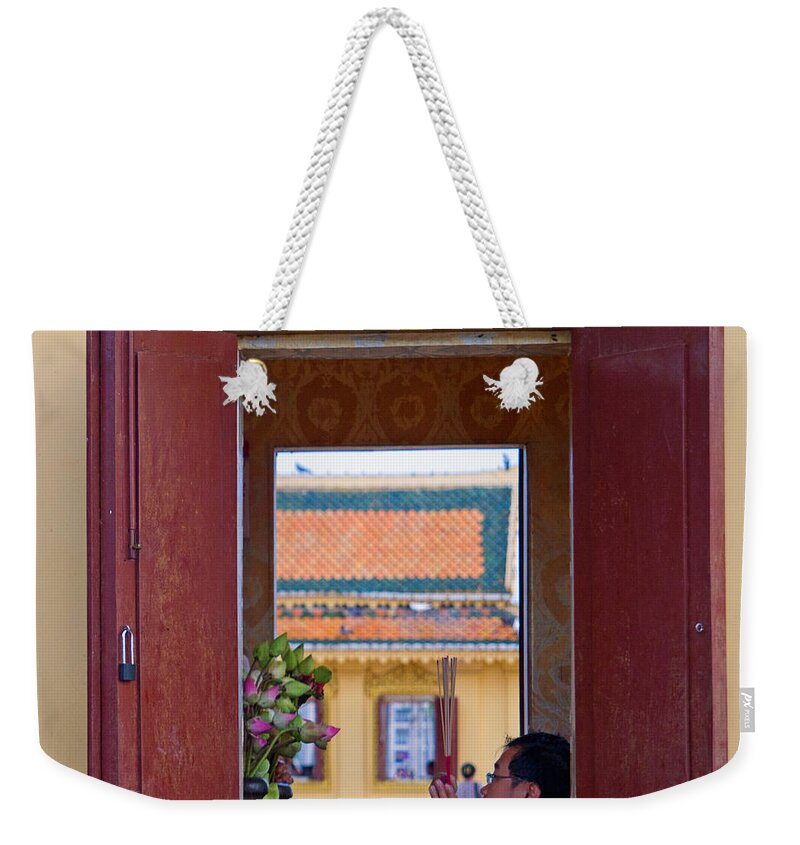 Asia Weekender Tote Bag featuring the photograph Morning Prayers by David Freuthal