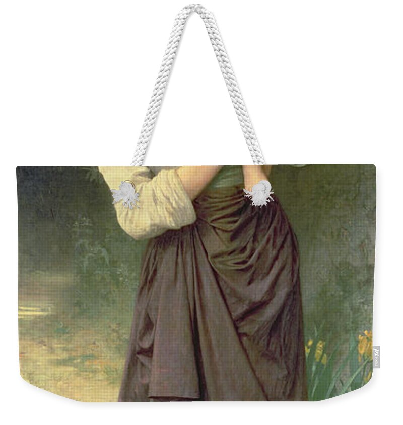 Mother And Child Weekender Tote Bag featuring the painting Mother and Child by William Adolphe Bouguereau