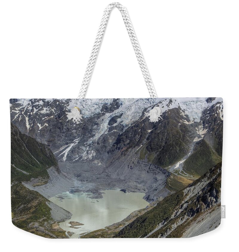 00439962 Weekender Tote Bag featuring the photograph Mount Sefton With Mueller Lake Mount by Colin Monteath