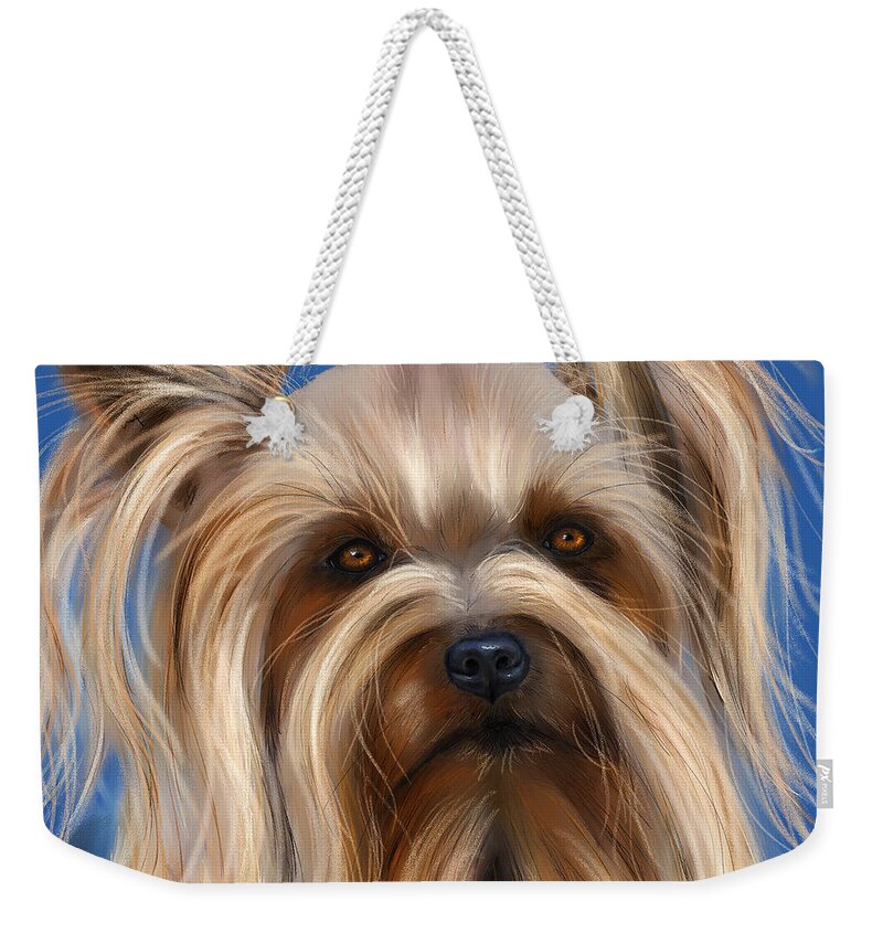 Silky Terrier Weekender Tote Bag featuring the painting Muffin - Silky Terrier Dog by Michelle Wrighton