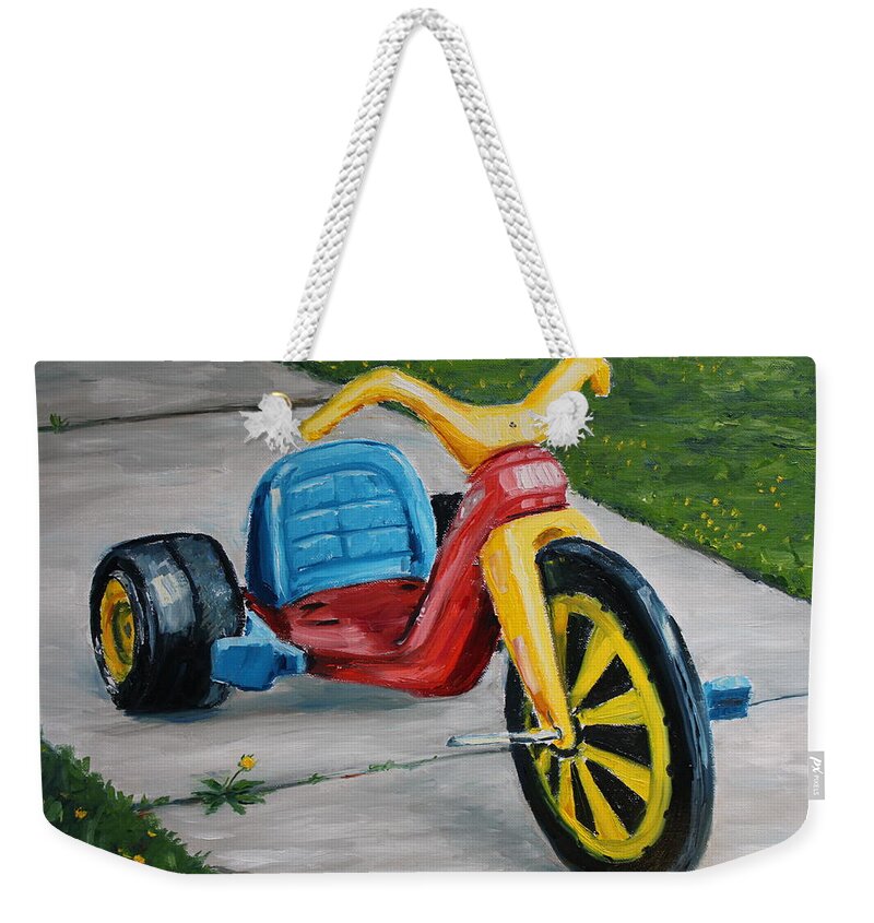 Trike Weekender Tote Bag featuring the painting My First Ride by Daniel W Green