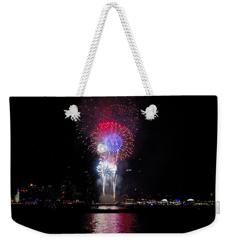 Chicago Weekender Tote Bag featuring the photograph Navy Pier Fireworks 4 by Lynn Bauer