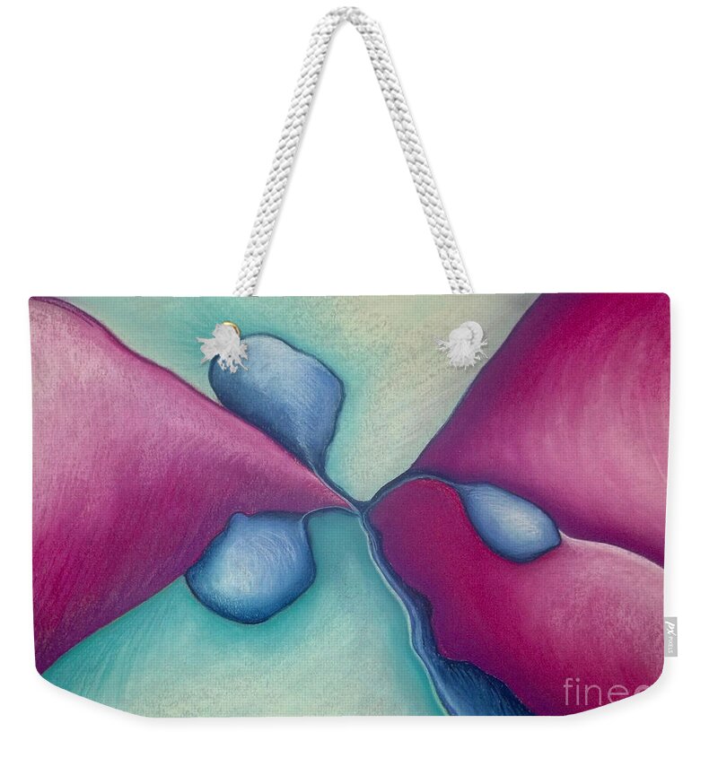 Abstract Weekender Tote Bag featuring the pastel New Beginning by Nancy Mueller
