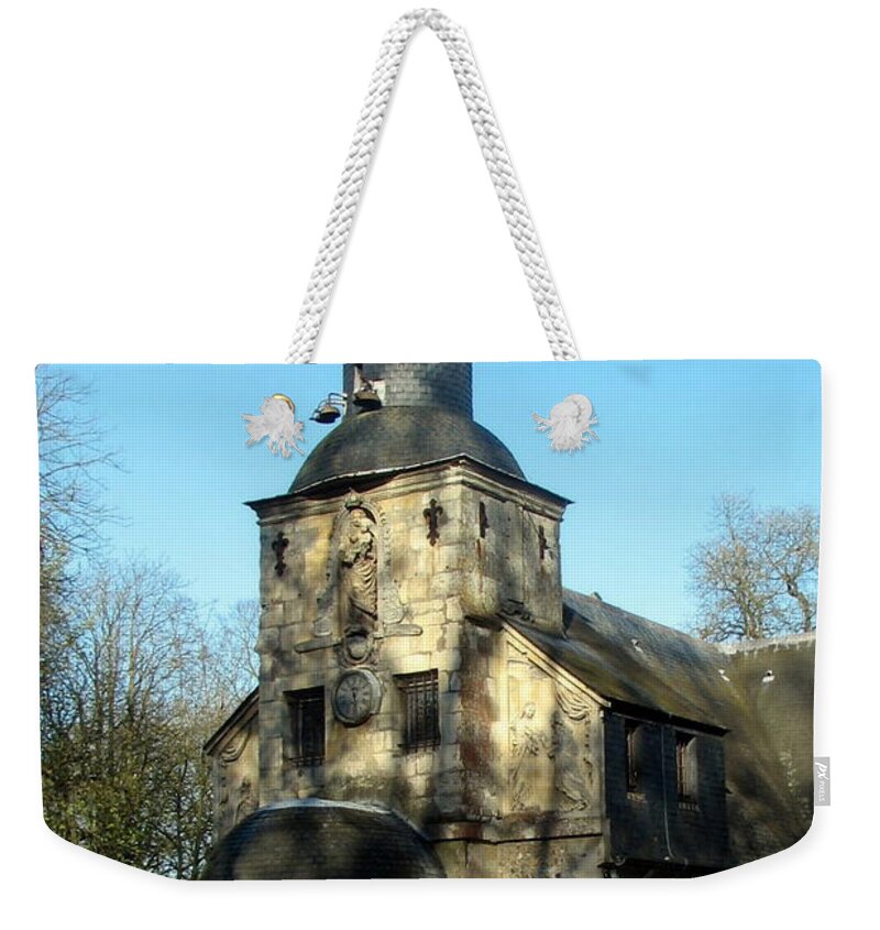 Church Weekender Tote Bag featuring the photograph Notre Dame de Grace Chapel in Honfleur by Carla Parris