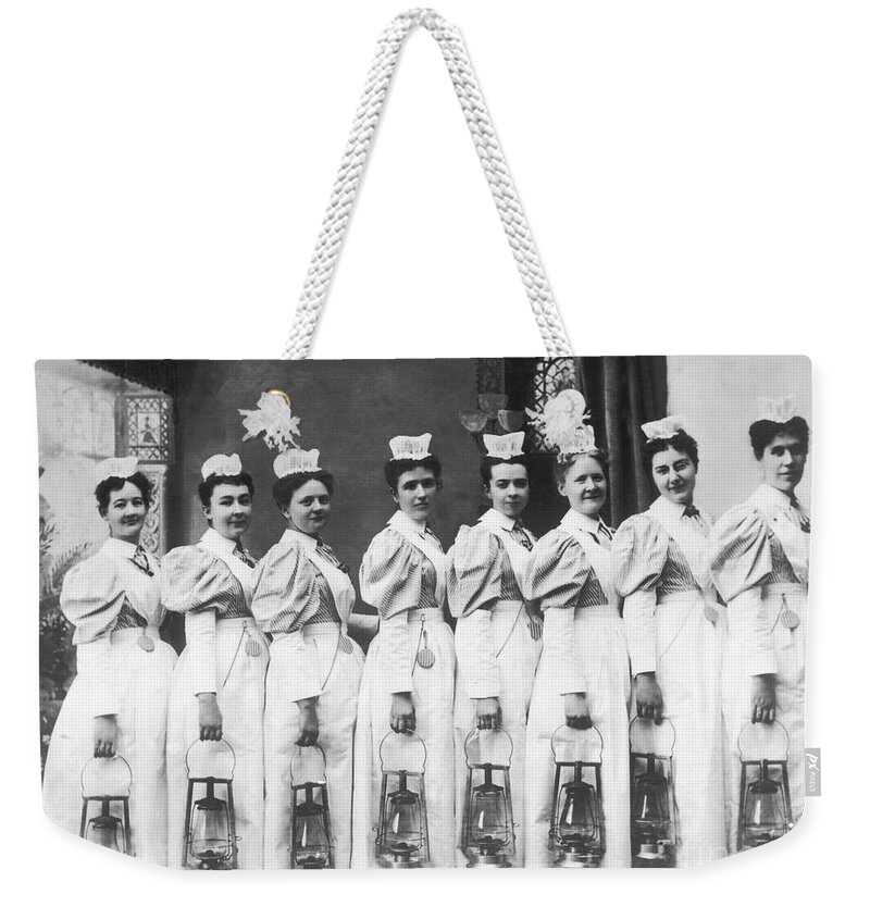 History Weekender Tote Bag featuring the photograph Nurses On Night Rounds 1899 by Science Source