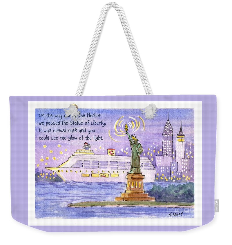 New York Weekender Tote Bag featuring the painting NYC Harbor Cruise by Audrey Peaty
