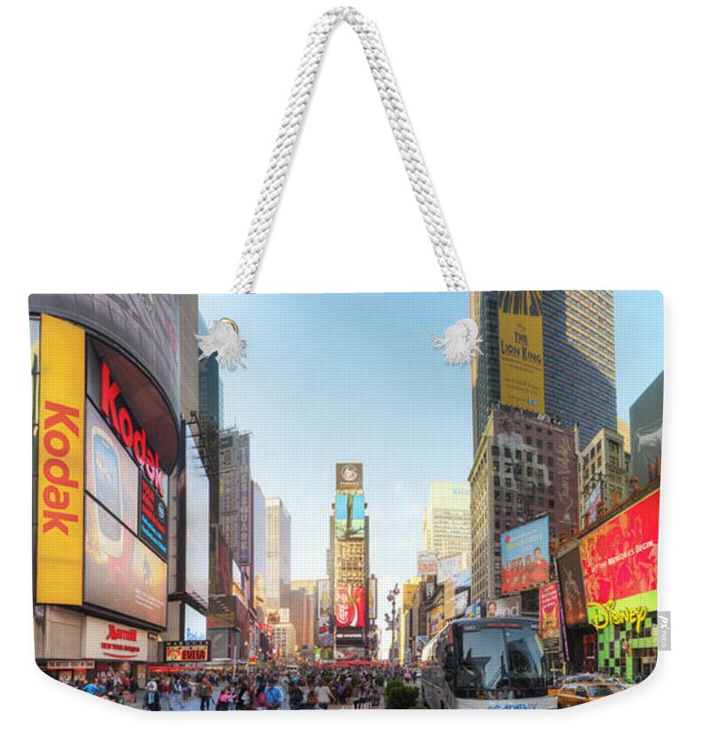 Art Weekender Tote Bag featuring the photograph NYC Times Square by Yhun Suarez