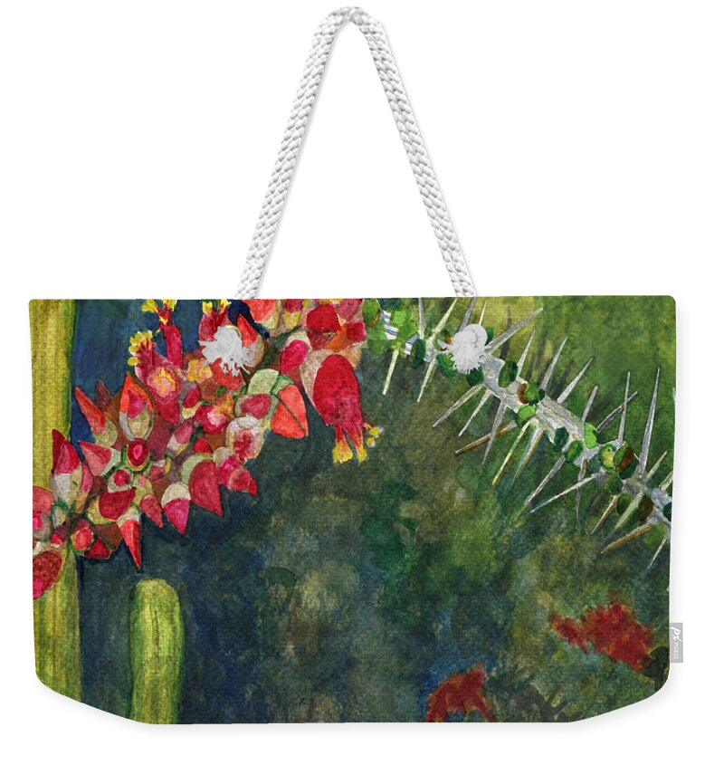 Spring In The Desert Weekender Tote Bag featuring the painting Ocotillo Spring by Eric Samuelson