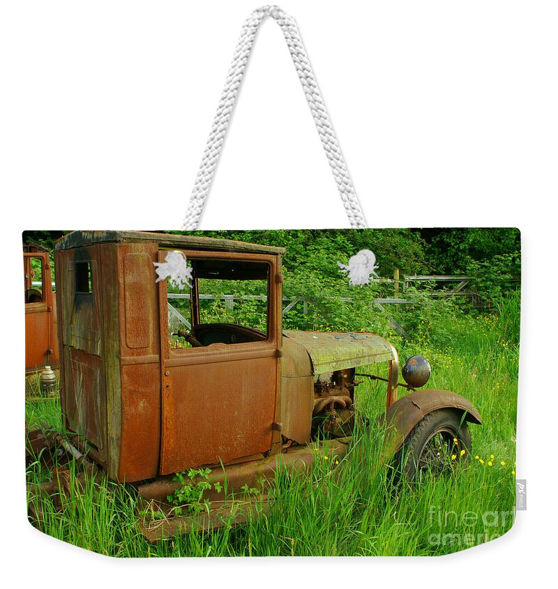 Old Cars Weekender Tote Bag featuring the photograph Old Truck in the Field by Randy Harris