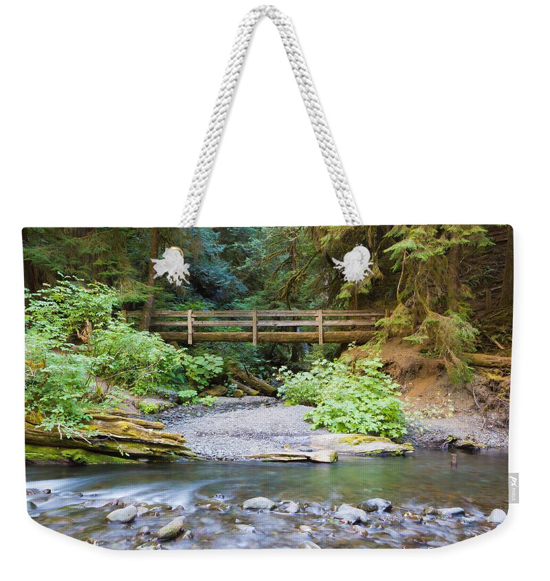 Green Weekender Tote Bag featuring the photograph On The Trail To Marymere by Heidi Smith