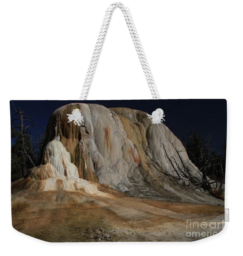 Yellowstone Park Weekender Tote Bag featuring the photograph Orange Mound Spring by Edward R Wisell