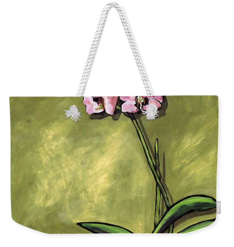  Weekender Tote Bag featuring the painting Orchid on Olive by Dale Moses