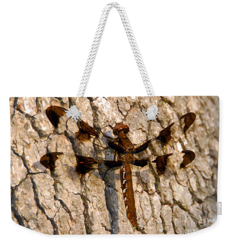 Painted Skimmer Weekender Tote Bag featuring the painting Painted Skimmer on Oak by David Lee Thompson