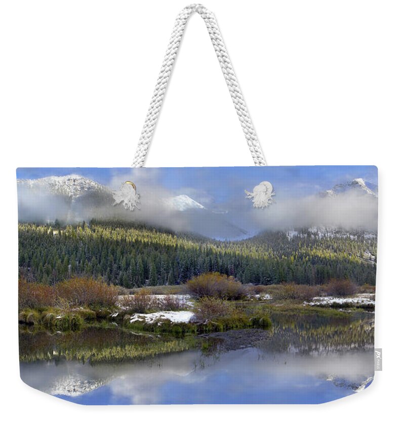00175165 Weekender Tote Bag featuring the photograph Panoramic View Of The Pioneer Mountains by Tim Fitzharris