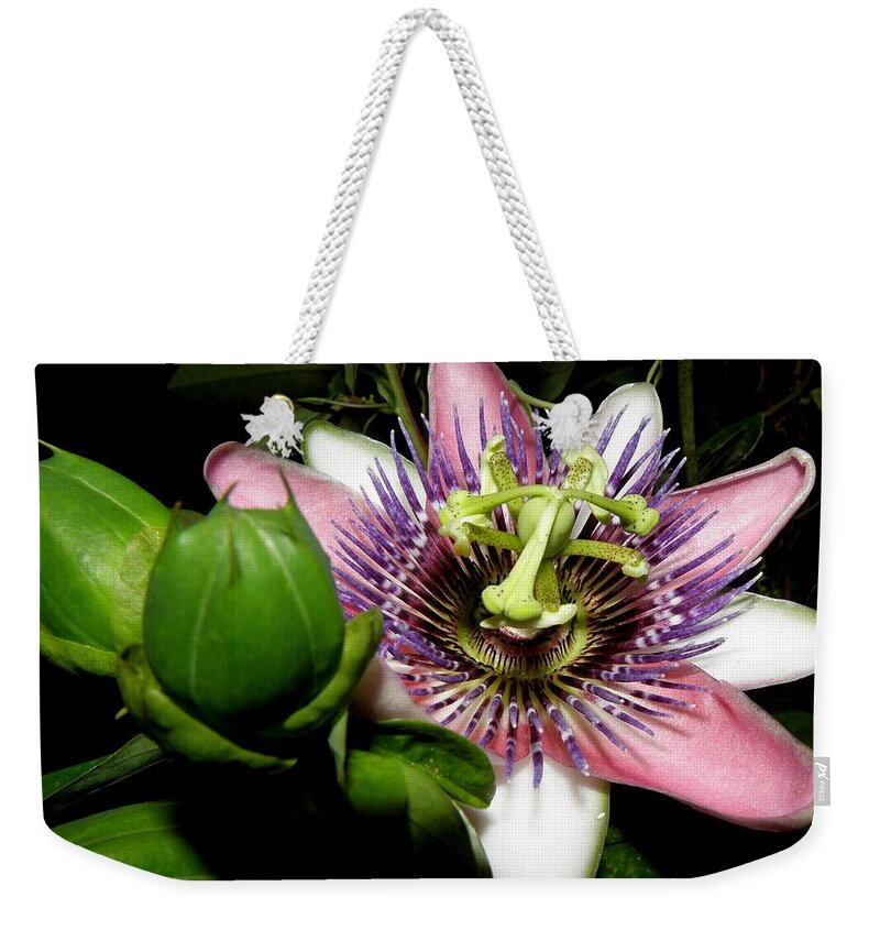Passion Flower Weekender Tote Bag featuring the photograph Passion at Night by Kim Galluzzo