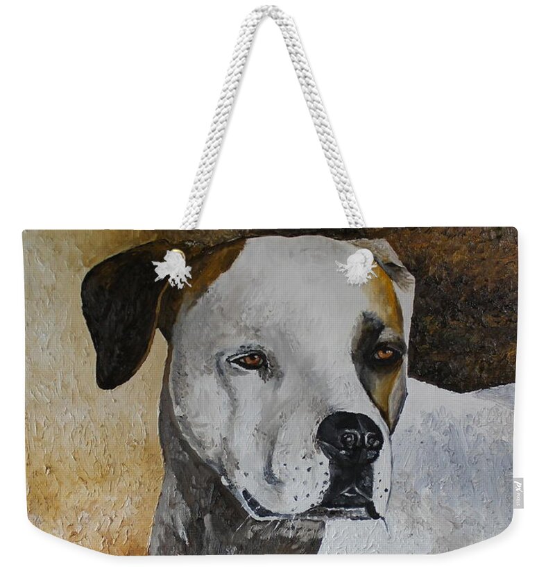 Patch Weekender Tote Bag featuring the painting Patch by Larry Whitler
