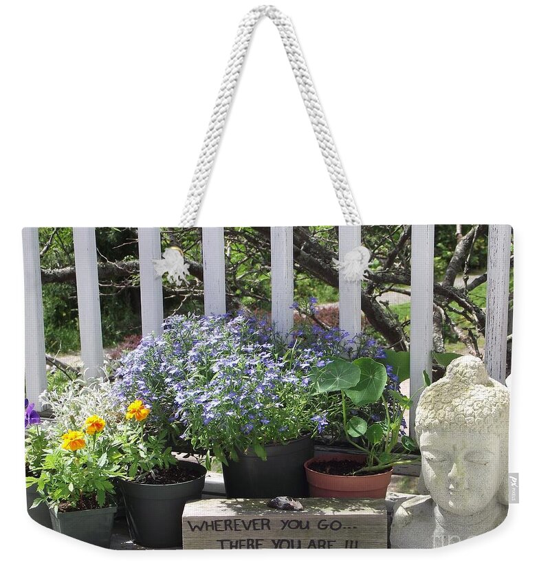 Buddha Bust Weekender Tote Bag featuring the photograph Peace and Buddha by Michelle Welles