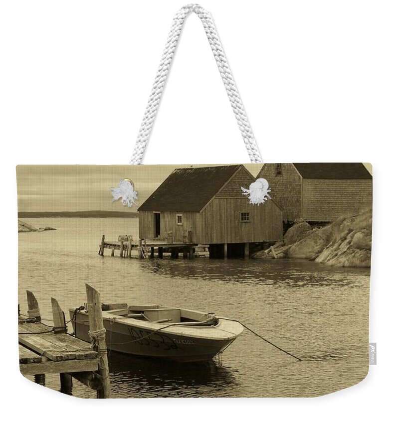 Sepia Weekender Tote Bag featuring the photograph Peggys Cove in Sepia by Richard Bryce and Family