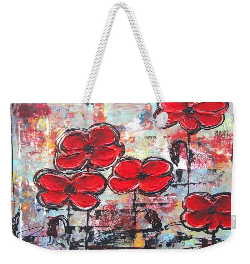 Abstract Weekender Tote Bag featuring the painting Perfect Poppies by Kathy Sheeran