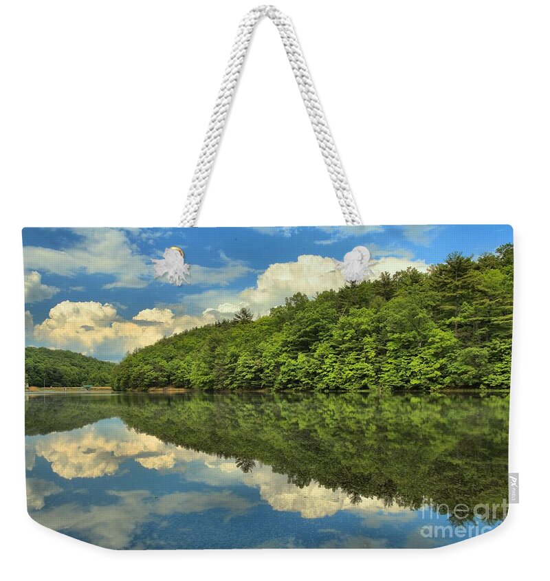 Long Branch Lake Weekender Tote Bag featuring the photograph Perfect Reflections by Adam Jewell