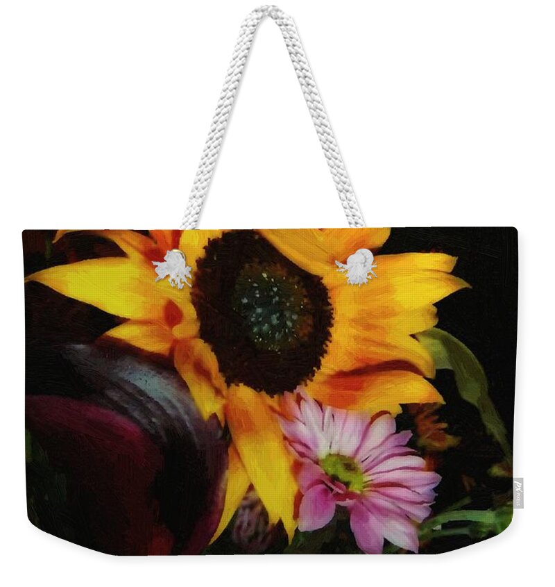 Sunflower Weekender Tote Bag featuring the painting Petals Curved and Pointed by RC DeWinter