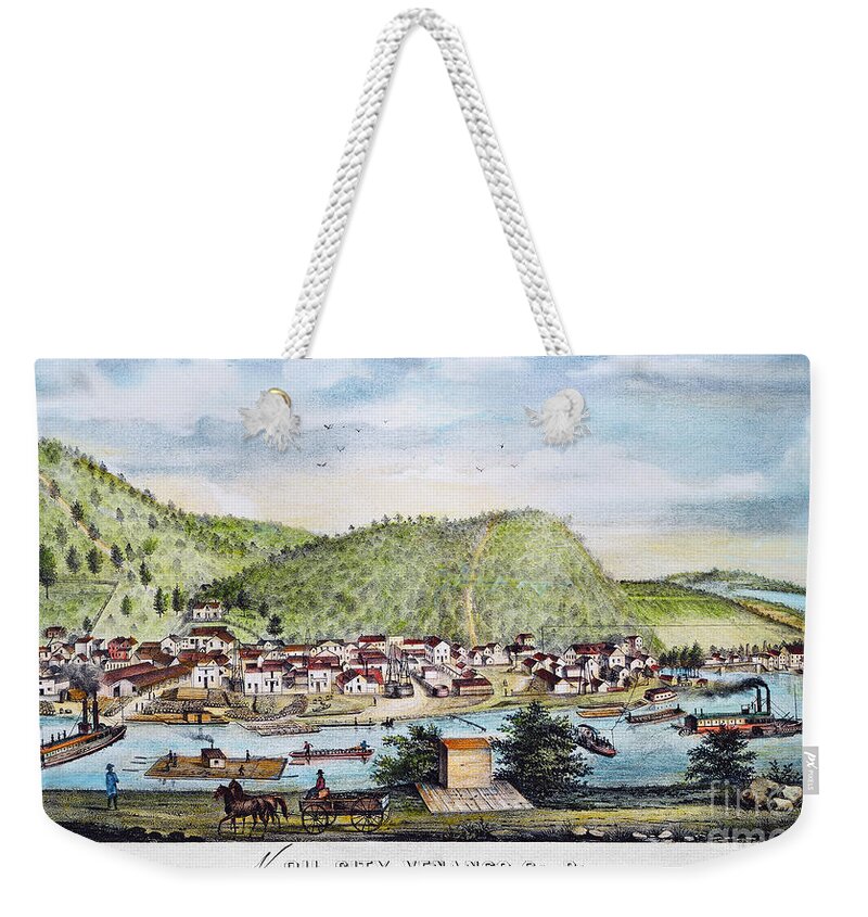 1864 Weekender Tote Bag featuring the photograph Petroleum: Oil City, 1864 by Granger