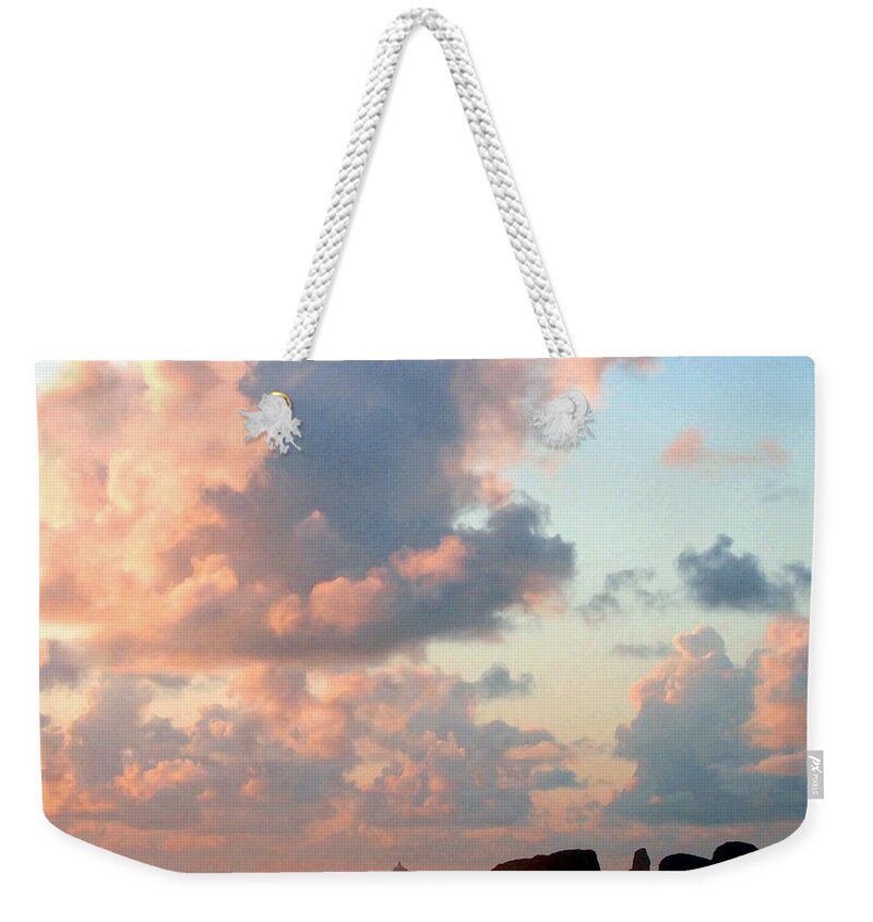 Tillamook Lighthouse Weekender Tote Bag featuring the digital art Pink Clouds Over Tillamook by Will Borden