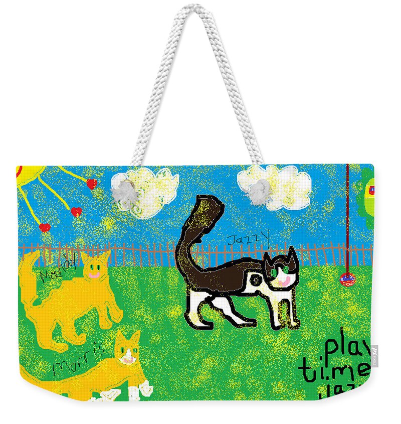 Pets Weekender Tote Bag featuring the painting Play Time Jazzy by Anita Dale Livaditis