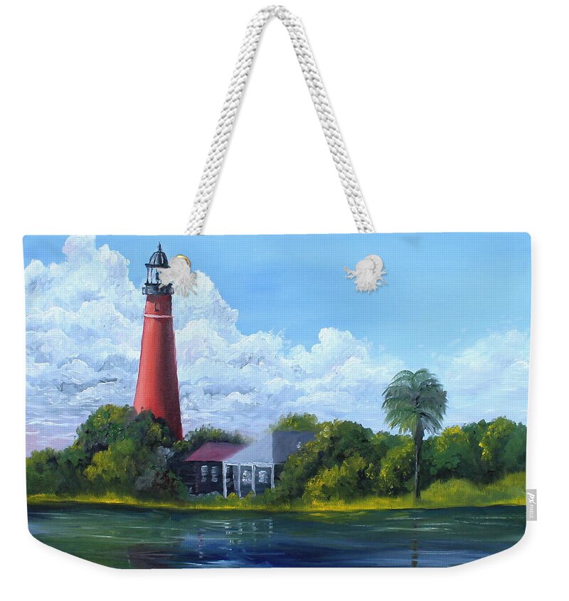 Lighthouse Weekender Tote Bag featuring the painting Ponce Inlet Lighthouse by Larry Whitler