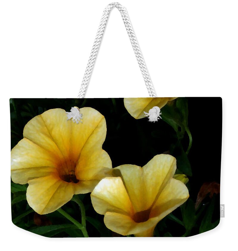 Flower Weekender Tote Bag featuring the painting Pretty in Yellow by Karen Harrison Brown