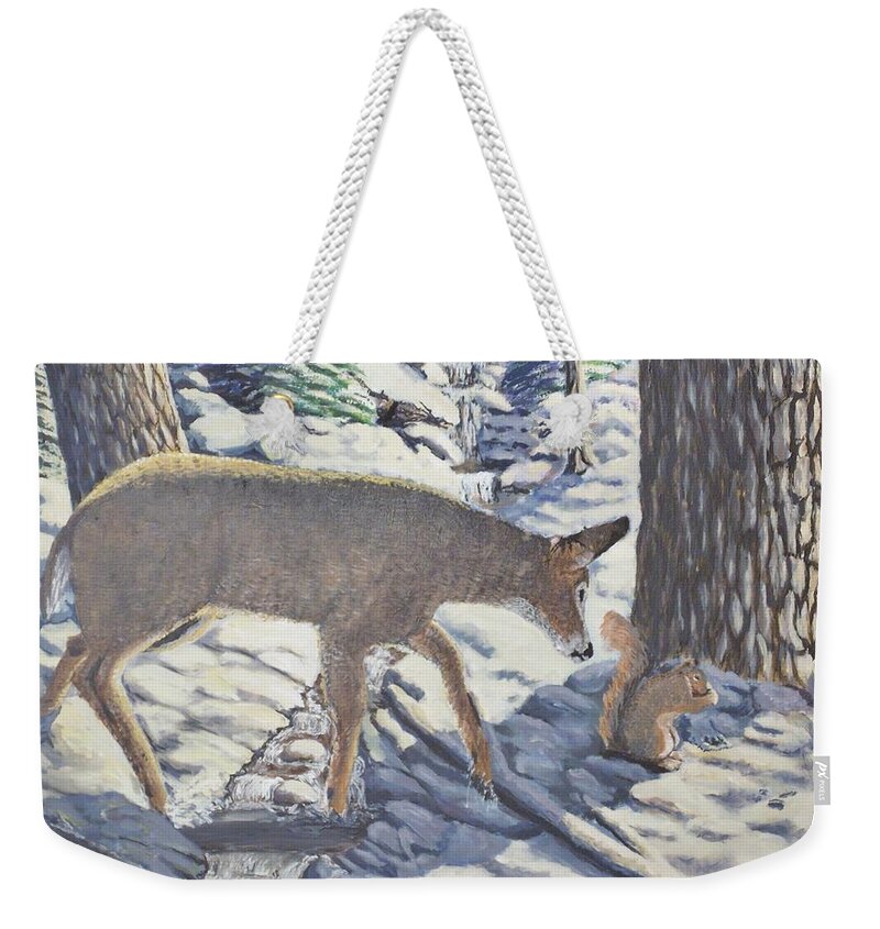 Winter Weekender Tote Bag featuring the painting Purple in the shadow by Carey MacDonald