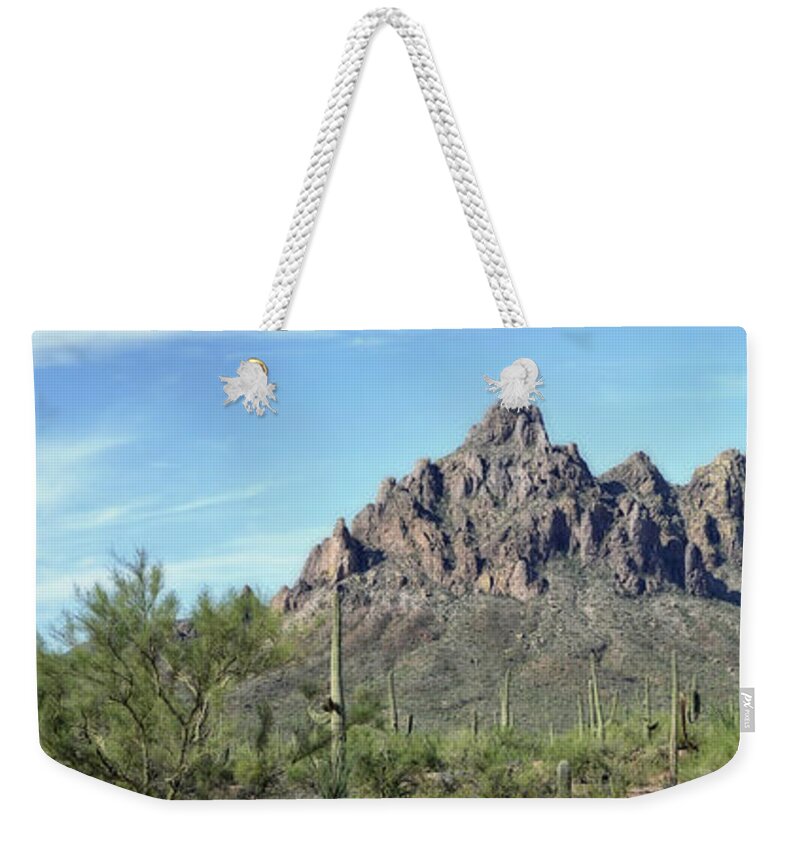 Desert Weekender Tote Bag featuring the photograph Ragged Top Mountain Panorama by Donna Greene