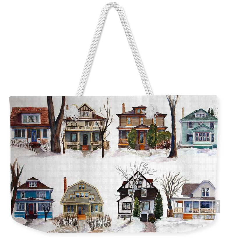 Street Scene Weekender Tote Bag featuring the painting Raglan Road - Early Spring by Ruth Kamenev