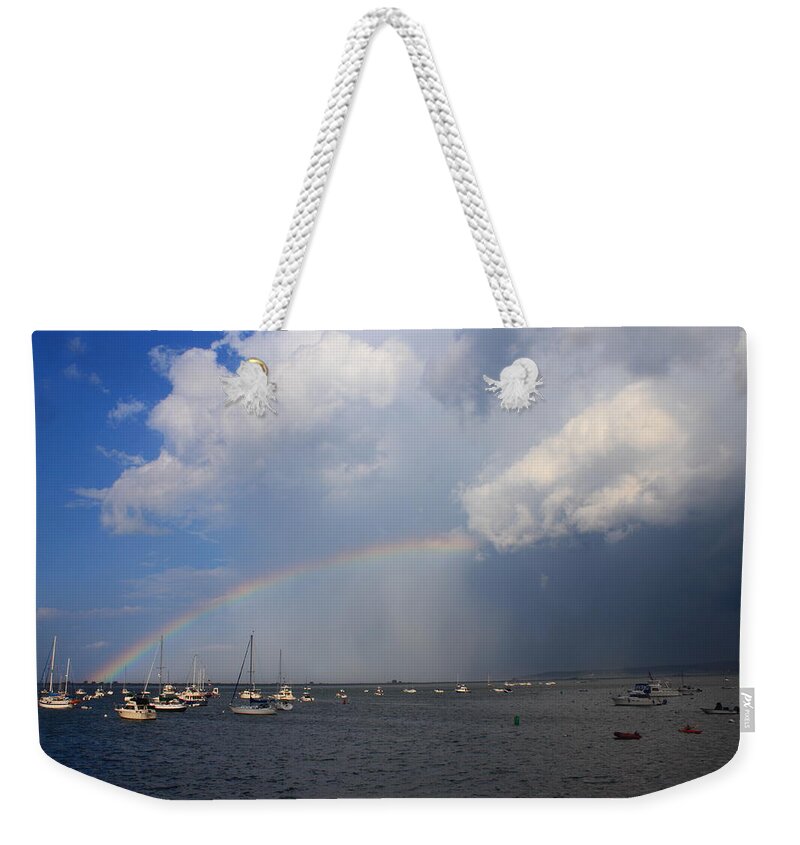 Rainbow Weekender Tote Bag featuring the photograph Rainbow Trailing Thunderstorm by John Burk